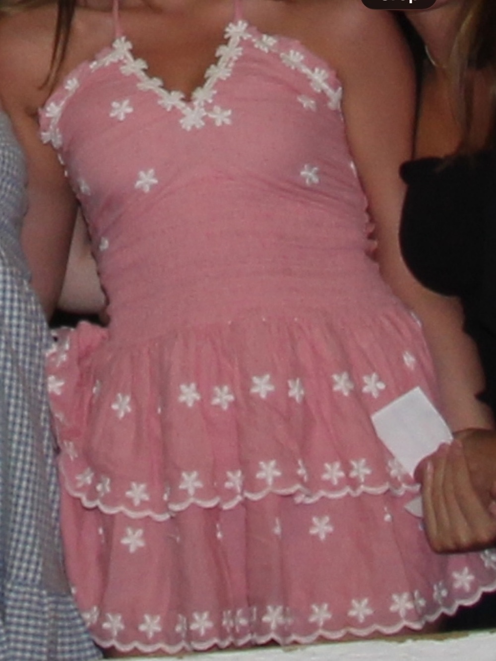 LoveShackFancy Pink Daisy Tiered Spaghetti Strap Dress